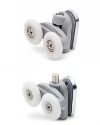 Kit de carretos duplos para resguardo/cabine de duche, com 2 superiores e 2 inferiores com mola, suporte de fixação ao vidro