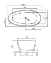 Banheira de centro freestanding branca em acrílico reforçado desenho tecnico