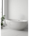 Banheira de centro freestanding branca em acrílico reforçado 180x90cm formato ovalado assimétrico San