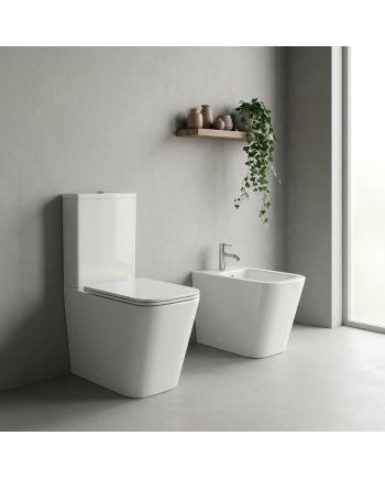 Conjunto Atlantis sanita e bidet. Ao chão, com cisterna, soft close e rimless.